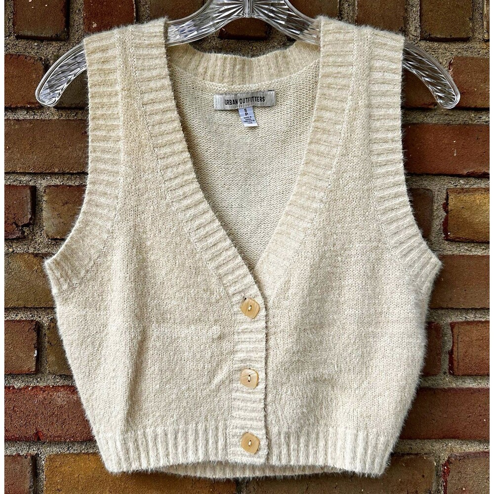 Urban Outfitters Beige Knit Button Sweater Vest Cardigan V Neck Women’s Small